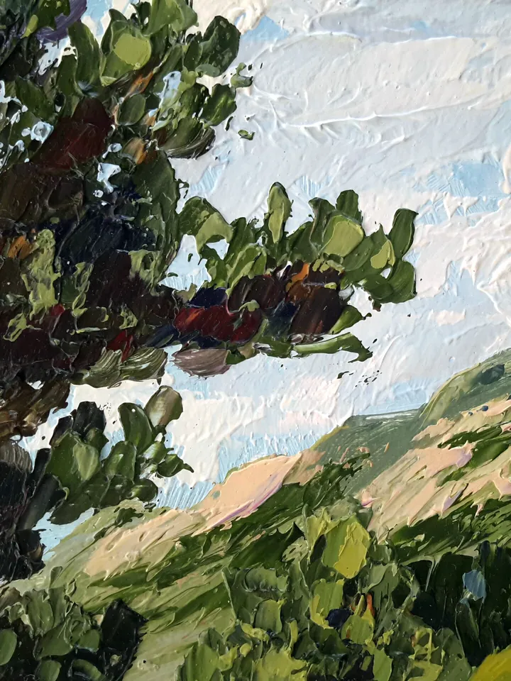 Small Landscape Original Oil Painting Pine Tree Square Oil Artwork
