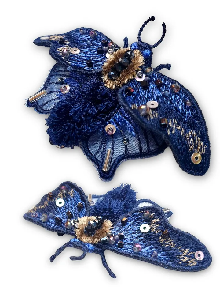 Brooch Moth machine embroidery design FSL, insect brooch, FSL brooch Free Standing Lace