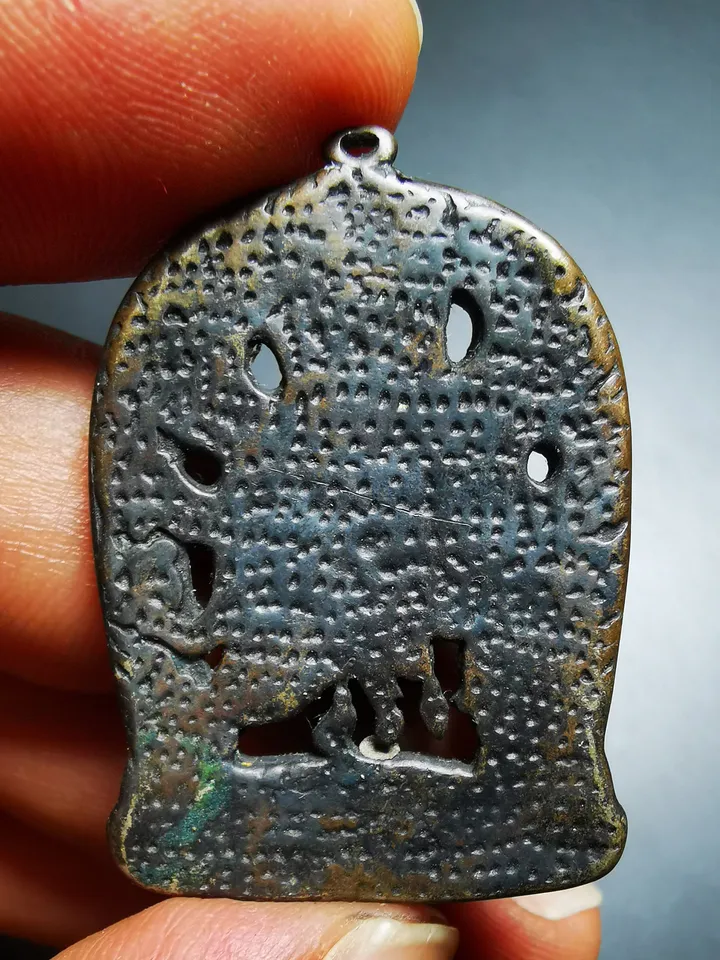 Gandhanra Antique Tibetan Thokcha Amulet Pendant,Mahakala, Buddhist Protector Deity, Made of Thunder Iron
