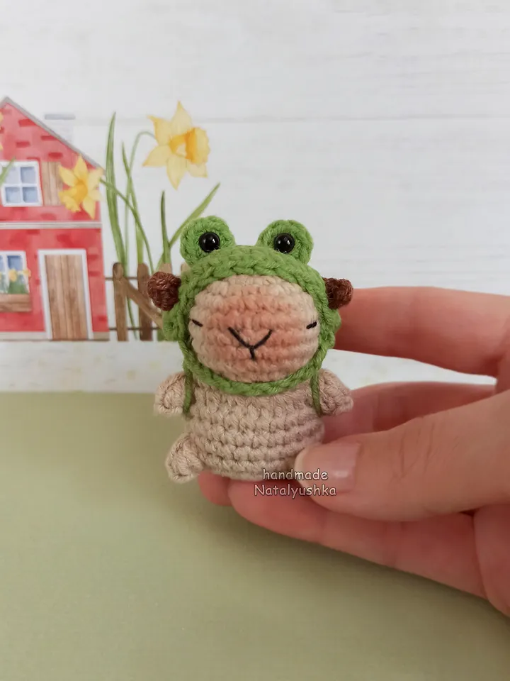 Capybara toy in costume, Capybara frog, Capybara strawberry, Crocheted small Capybara, Kawaii.