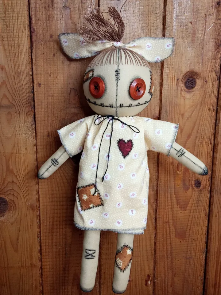 Handmade Doll With Button Eyes (Pale Yellow)