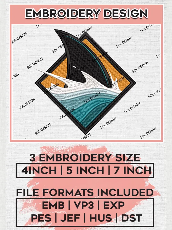 NHL San Jose Sharks Mascot Logo Embroidery Designs, NHL San Jose Sharks Team Logo Embroidery, NHL Embroidery Designs, NHL Machine Embroidery Designs, Digital Download