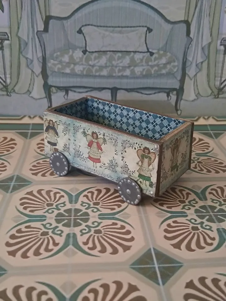 Doll trolley. Dollhouse miniature. 1:12. Handmade. Trolley on wheels