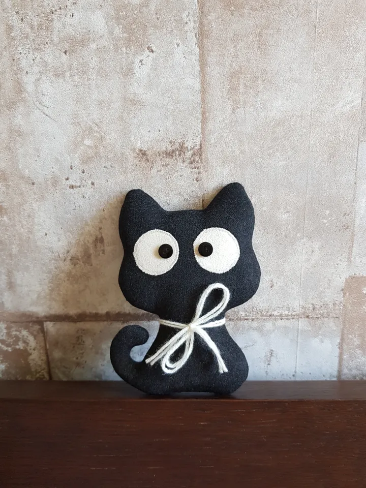Black cat pattern PDF for sewing Halloween doll, digital tutorial in english