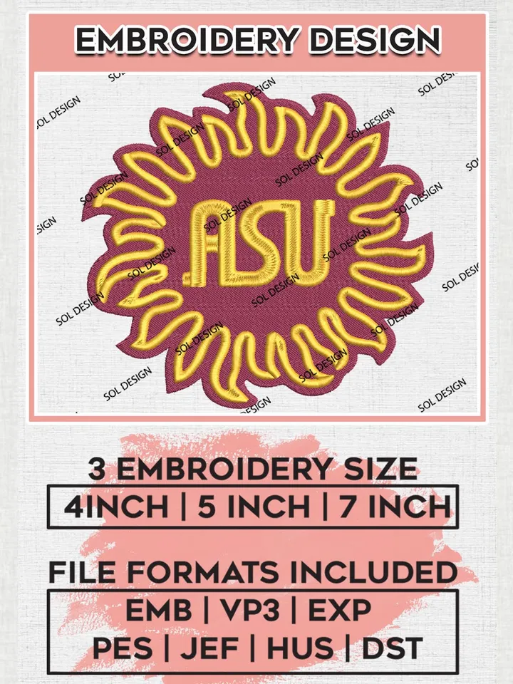 NCAA ASU Sun Devils College Team Logo Embroidery Design Files, NCAA Arizona State Sun Devils Machine Embroidery, NCAA Teams, 3 sizes, NCAA Machine embroidery designs, Digital Download