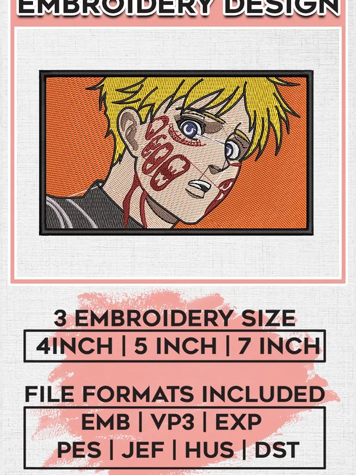 Armin Arlert Embroidery Design File, Attack On Titan Anime Embroidery Files, Emb Machine Embroidery Designs EMB_ANIME_54