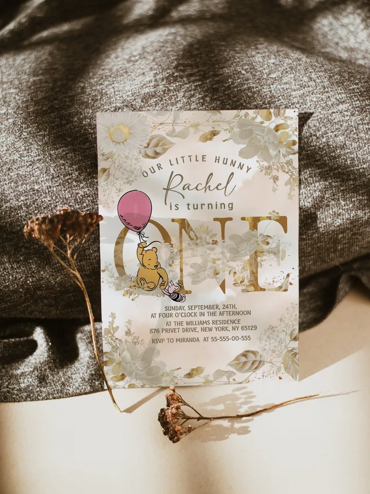 Winnie the Pooh Inspired First Birthday; Classic Winnie Pooh Invitations; Neutral Winnie Pooh Turning One; Winnie Pooh Birthday Party