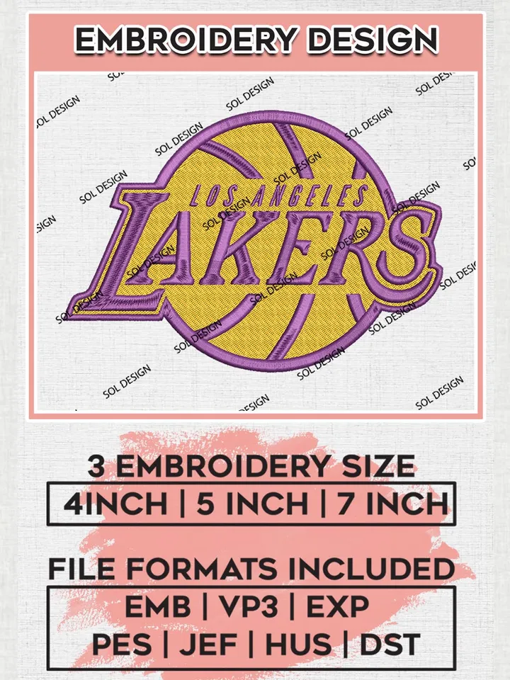 Los Angeles Lakers Embroidery Design, NBA Lakers Embroidery File,NBA Machine Embroidery Designs, NBA Embroidery Designs, Instant Download, Digital Download