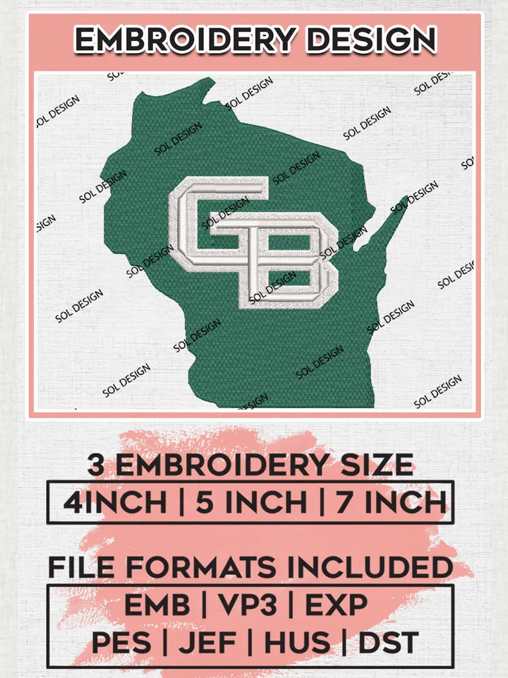 NCAA GB Phoenix College Football Team Map Logo Embroidery Design Files, NCAA Green Bay Phoenix Machine Embroidery, NCAA Teams, Game Day, 3 sizes, NCAA Machine embroidery designs, Digital Download