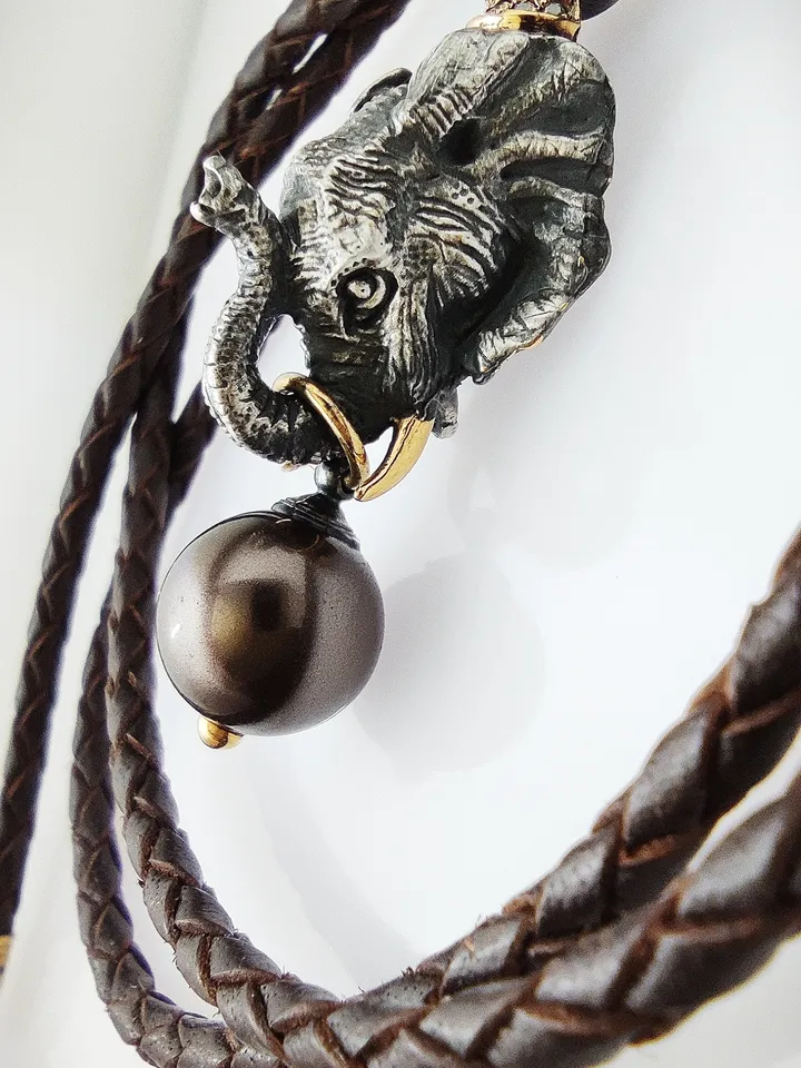 Designer necklace - totem Elephant with pearls