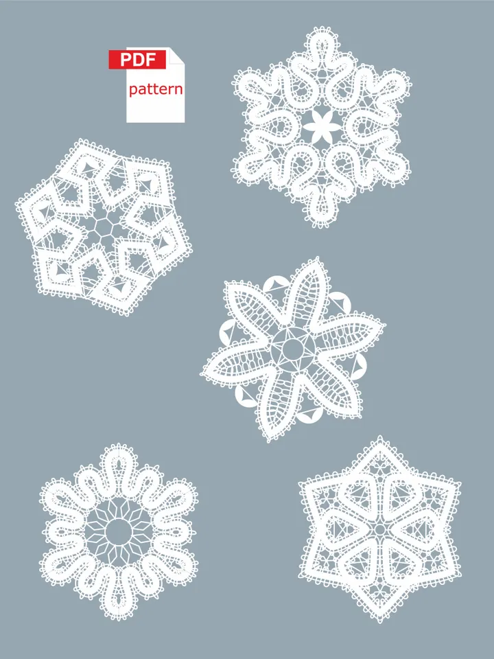Bobbin lace Snowflake Pattern Bundle 5 PDF printable patterns