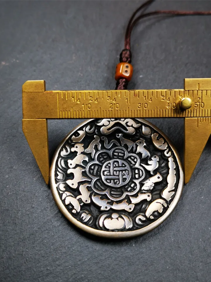 Gandhanra Antique SIPAHO(srid pa ho) Amulet, Tibetan Buddhist Astrology Calendar Badge,12 zodiac Melong Mirror, Jiugong Bagua,30 Years Old