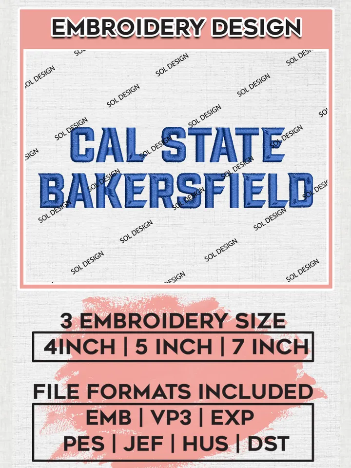 NCAA Cal State Bakersfield Team Wordmark Logo Embroidery Design Files, NCAA Cal State Bakersfield Roadrunners Machine Embroidery, NCAA Teams, 3 sizes, NCAA Machine embroidery designs, Digital Download
