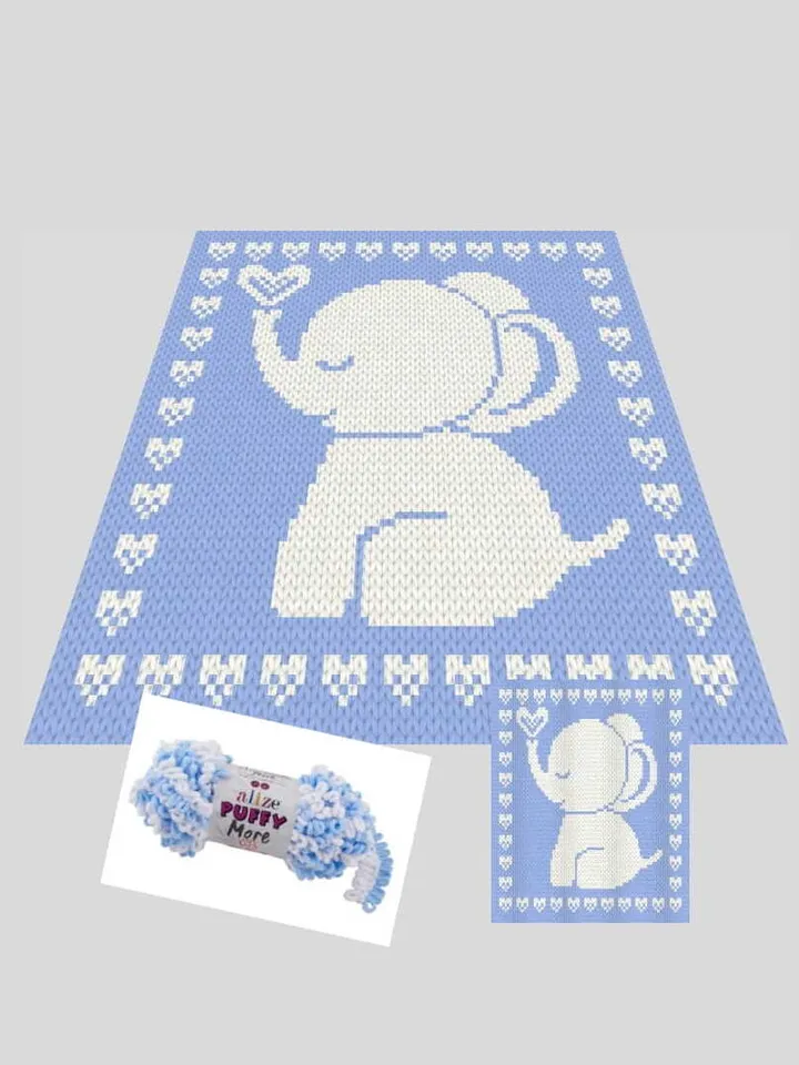 Loop yarn Finger knitted Baby Elephant blanket pattern