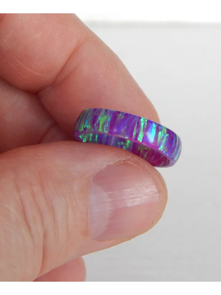 Solid opal ring. Very beautiful opal ring Multi-Amethyst color. Solid opal band.