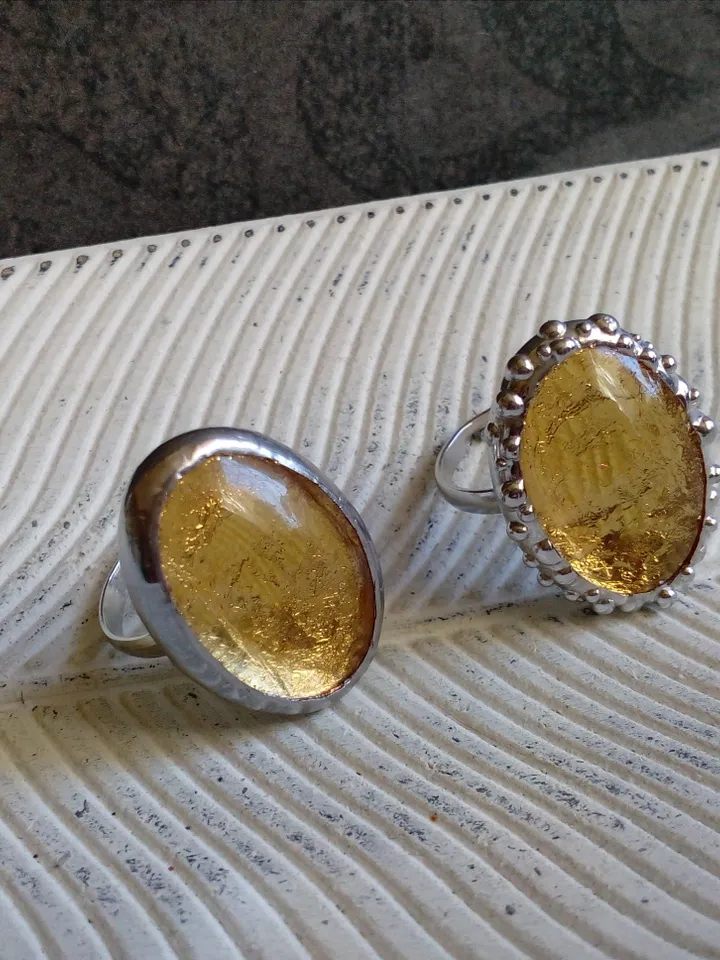 Glass ring, large oval ring, simple stained glass, tin soldered ring, stained glass ring, sparkling ring, shiny ring
