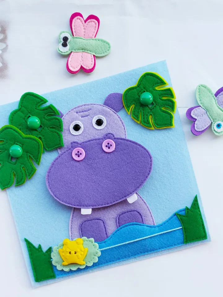Hippo & Frog Quiet book Pattern pdf , Felt book pattern svg, Soft sensory book template, Busy book sewing ideas for kids 2, 3, 4 year old