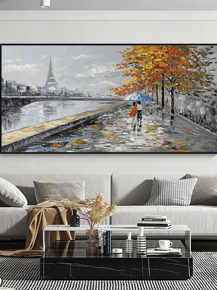 Paris Painting on Canvas, Original Art, Eiffel Tower Painting, Large Wall Art Abstract Art, Landscape, Cityscape Painting, Living Room Décor