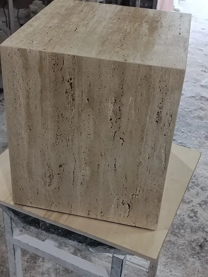 Travertine cube table,nightstand side table end table real travertine handmade and free shipping