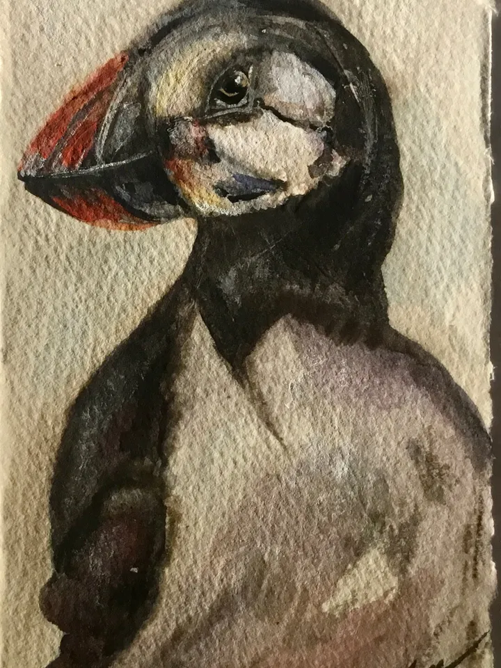 Puffins greeting cards,handpainted watercolour cards,original watercolour paintings,unique handmade gifts,small birds watercolor paintings .