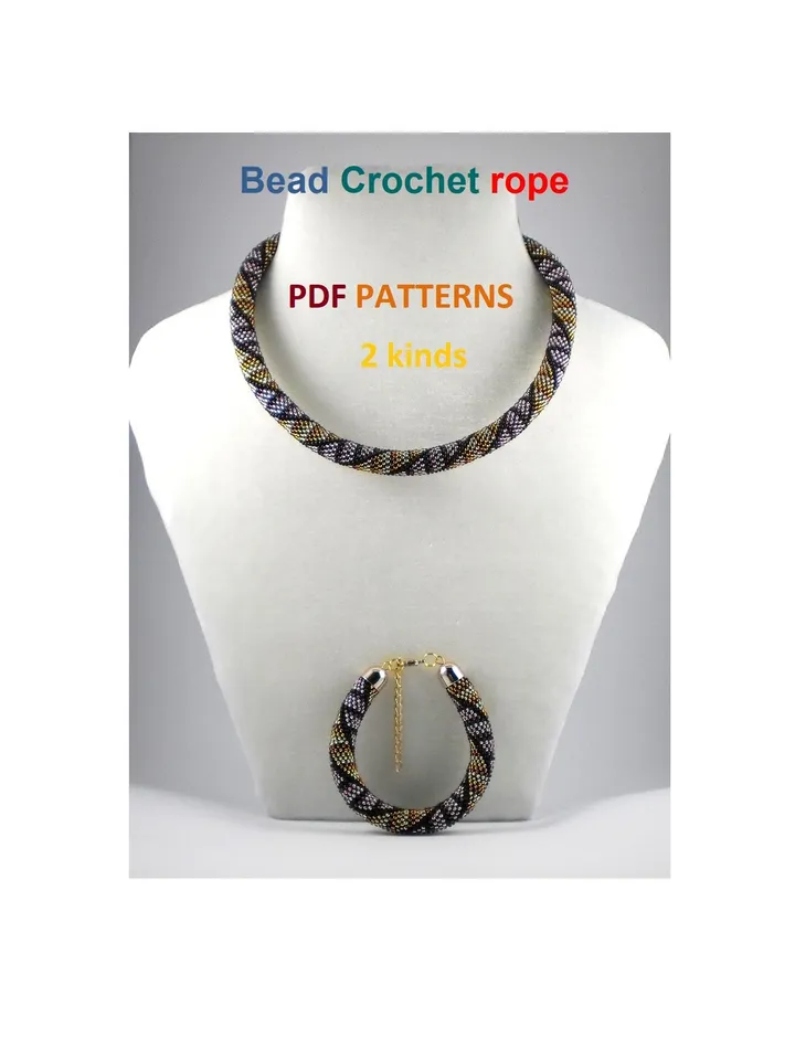 Bead crochet rope pattern for beading «Engagement» necklace and bracelet, DIY, bead crocheting, Instant Download, PDF pattern
