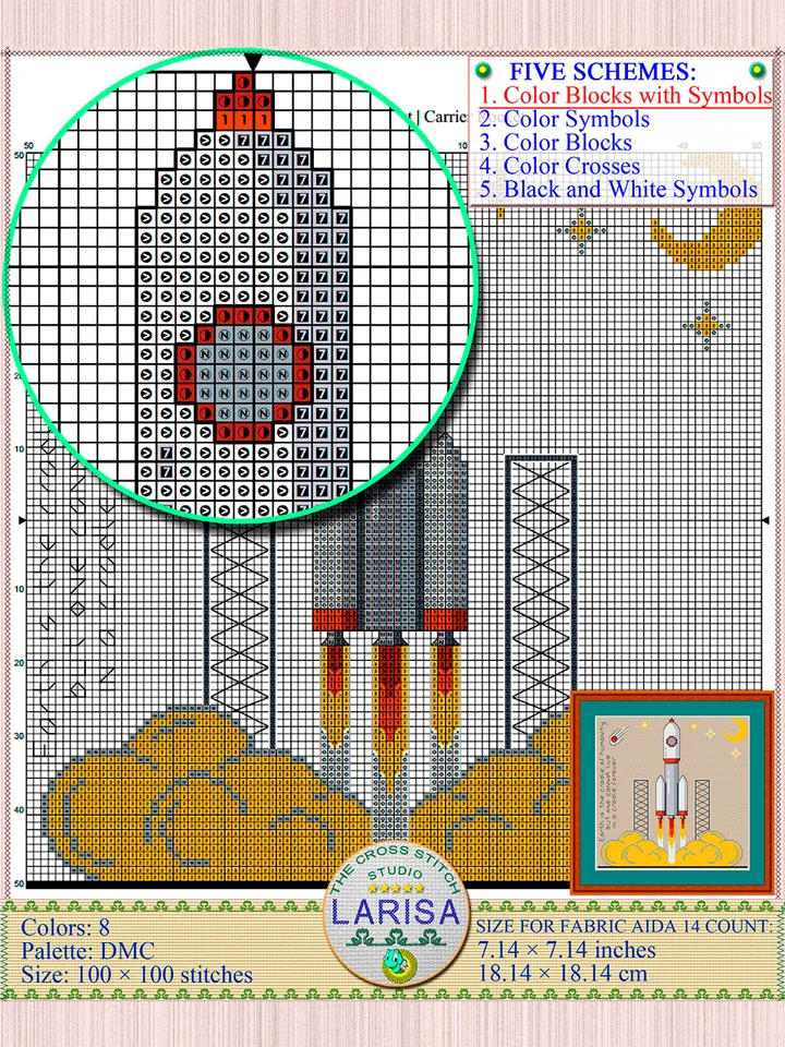 Space Rocket Cross Stitch Pattern | Rocket | Carrier Rocket