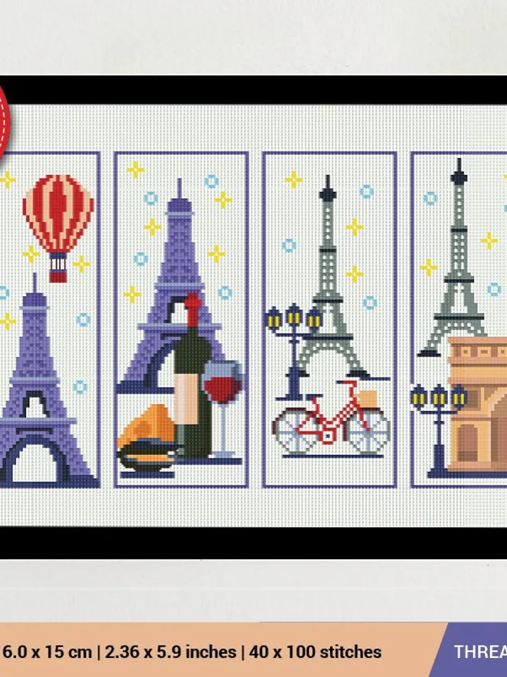 Paris 4 Bookmarks Set Cross stitch pattern | Embroidery Pattern | Instant Download | Embroidery Designs