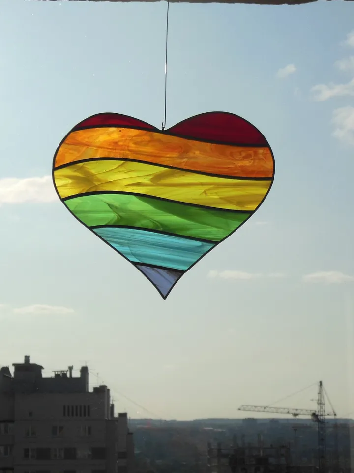 Rainbow Heart . Art stained glass window hanging Suncatcher , LGBTQ pride