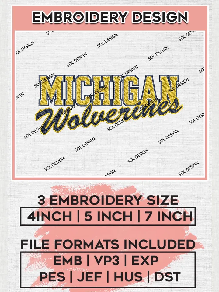 NCAA Michigan Wolverines Team Writing Logo Machine Embroidery Design, NCAA Michigan Wolverines Team Design Design files, NCAA Team Embroidery Designs, NCAA Machine Embroidery Designs, Digital Download