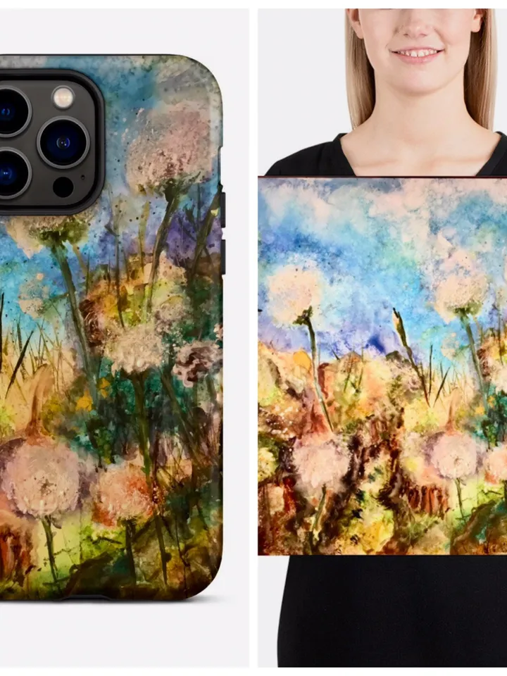 Dandelions Poster from my original mix media artwork on yupo paper,dandelions landscape wall art,home decoration,unique gift.