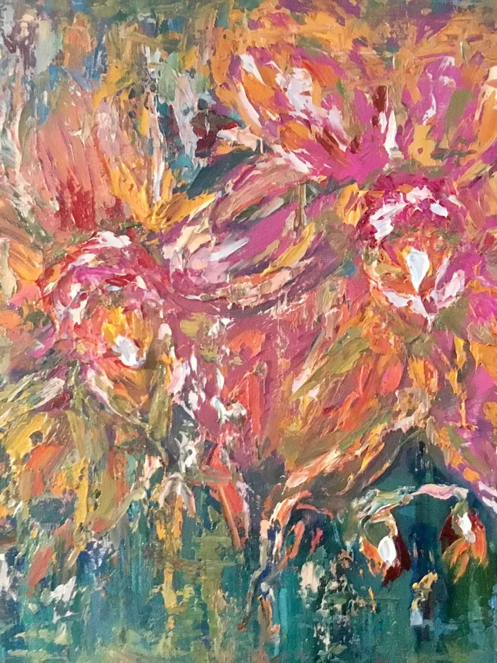 Orange orchids oil painting,original impasto impressionistic style oil heavy textured painting on stretched canvas,flowers canvas art.