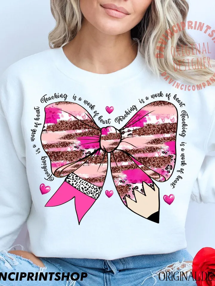 Teacher Valentine Coquette Bow Pencil Png, Glitter Valentine Teacher Heart Pencil Png, Valentines Day Teacher Png Design, Valentines png