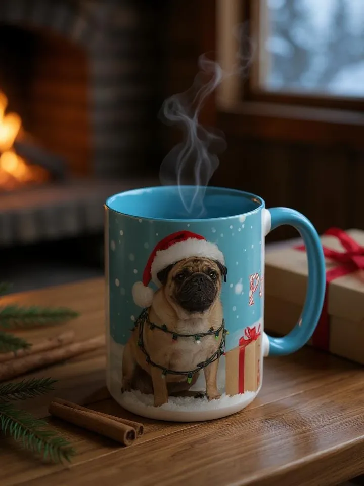 Ceramic Coffee Mug Festive Dog Themed Happy Pawlidays Pet Lover Gift Cup, Christmas Winter Beverages, Holiday Decor, Dog Mom, 11,15oz