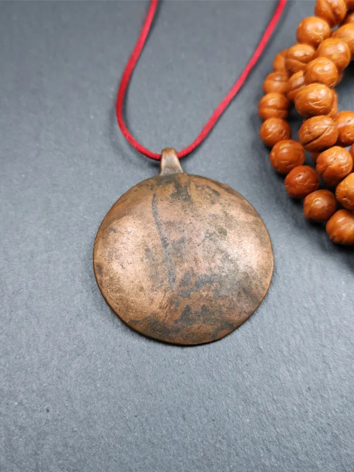 Gandhanra Vintage Tibetan Buddhist Amulet Badge,Shou-lao, the God of Longevity,Made of Copper, 1.57"