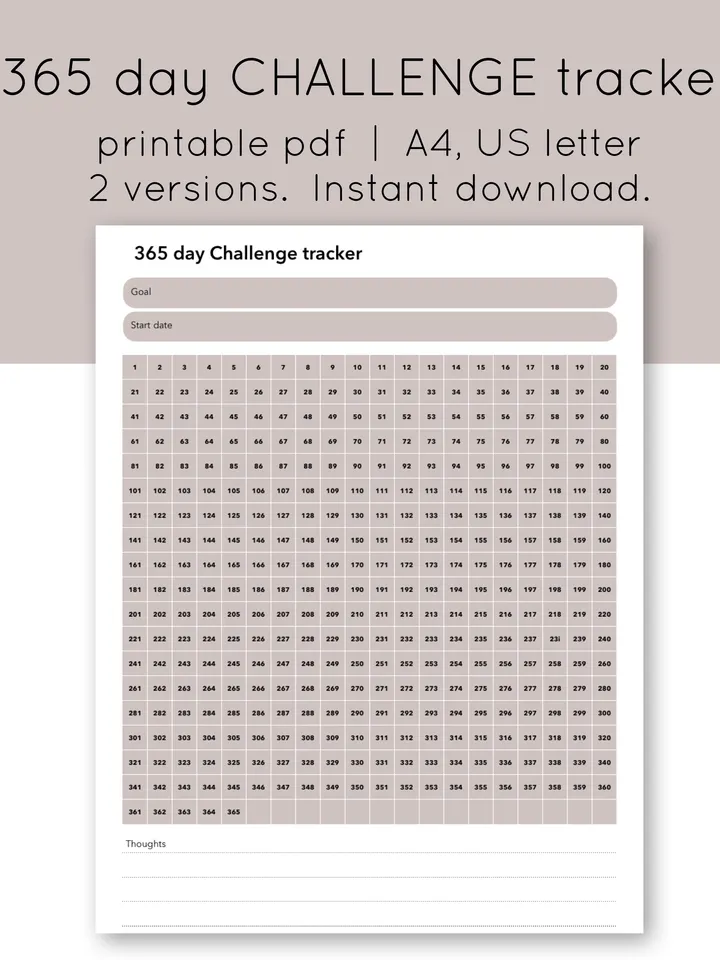 Printable habit tracker. 365 day CHALLENGE tracker. Saving tracker. Fitness tracker. Healthy habits. Goal planner.