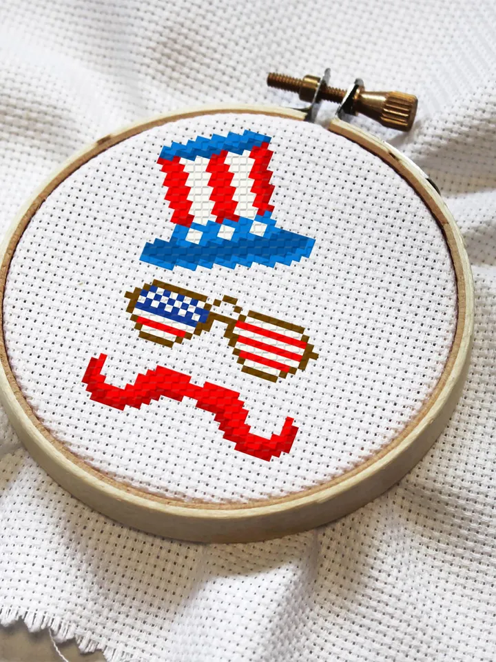 USA hat cross stitch pattern PDF download Independence Day 4th of July, Patriotic cross stitch chart, Uncle Sam Hat Mini cross stitch #T19