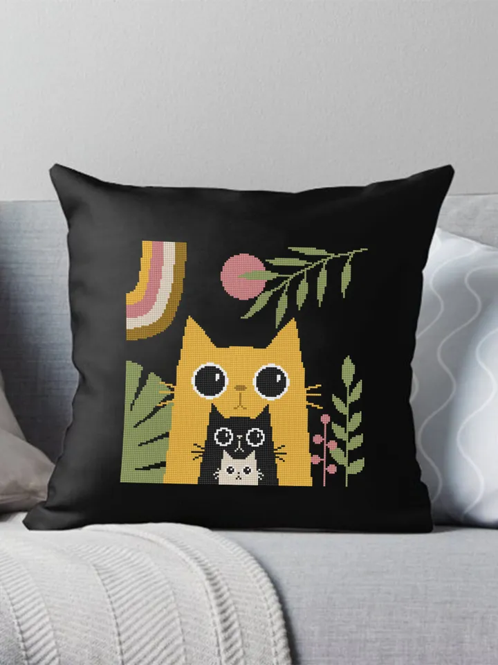 Boho cat cross stitch pattern PDF download Boho cross stitch chart, Abstract nature pattern digital PDF, Boho floral, Cat lover gift #K37