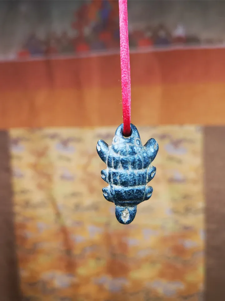 Gandhanra Handmade Tibetan Amulet,Obsidian Carved Scorpion Guru of Padmasambhava Pendant,1.38"
