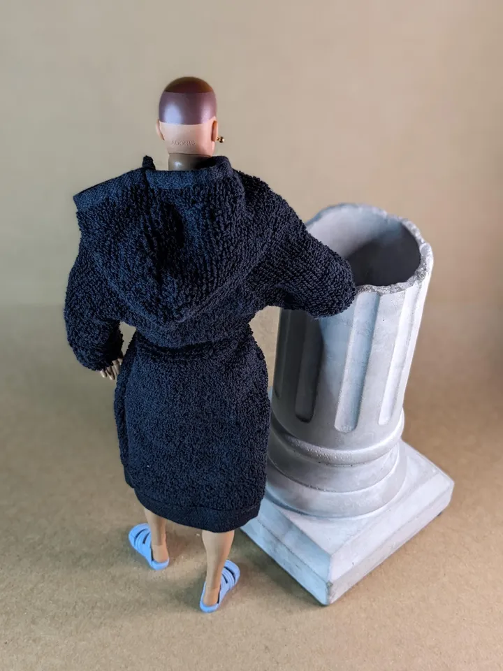 Navy blue terry bathrobe with a hood for 13 inch fashion male doll (FR Homme, Poppy Parker, Adonis)