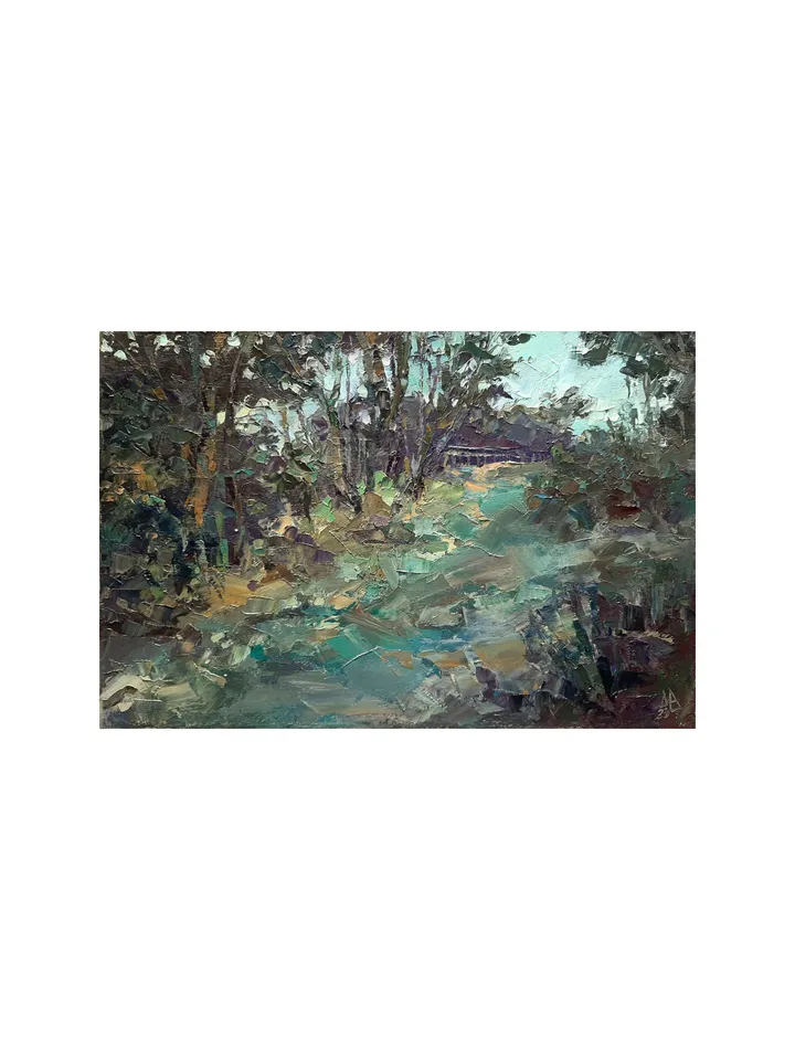 Path Park Painting 8x12" Trees Landscape ORIGINAL ART Impressionist Summer Artwork Signed by artist Marina Chuchko