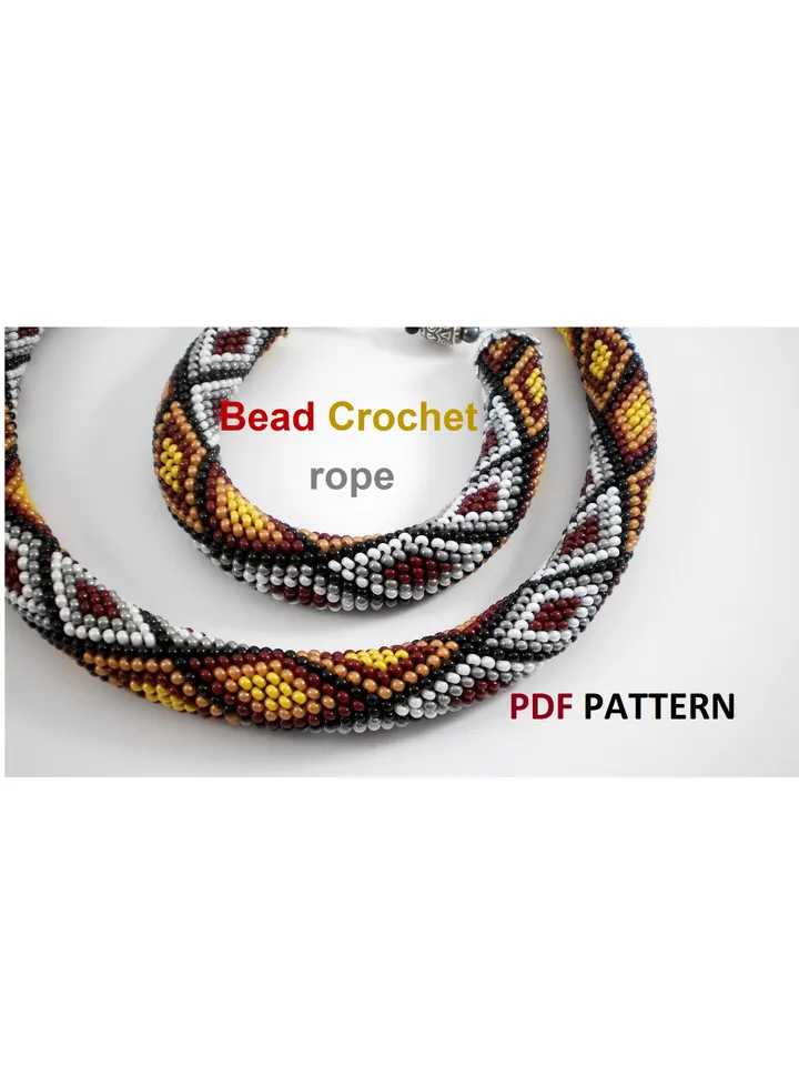 Bead crochet rope patterns for beading «Mosaic» necklace and bracelet. Instant Download, PDF fail