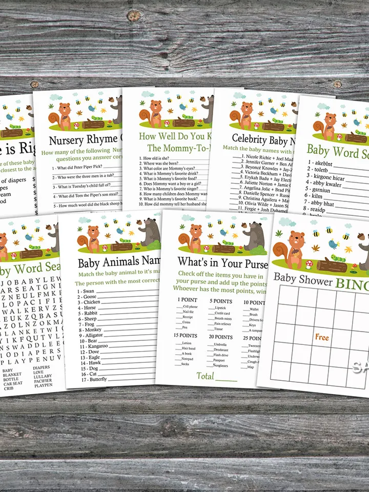 Woodland animals baby shower games bundle,Woodland Baby Shower games package,Fun Baby Shower Games,9 Printable Games-215