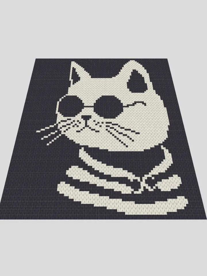 Loop yarn Finger knitted Glamorous Cat blanket pattern PDF