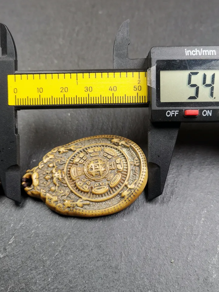 Gandhanra Antique Tibetan Buddhist Calendar Amulet,Yak Bone Carved Melong Mirror,SIPAHO(srid pa ho) Badge,1.46 inches, 20 Years Old
