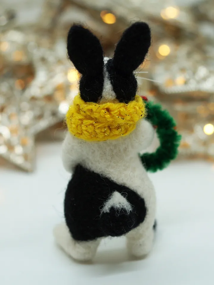 Cuddles the rabbit, needle felted black and white rabbit, Christmas gift, ships from the US