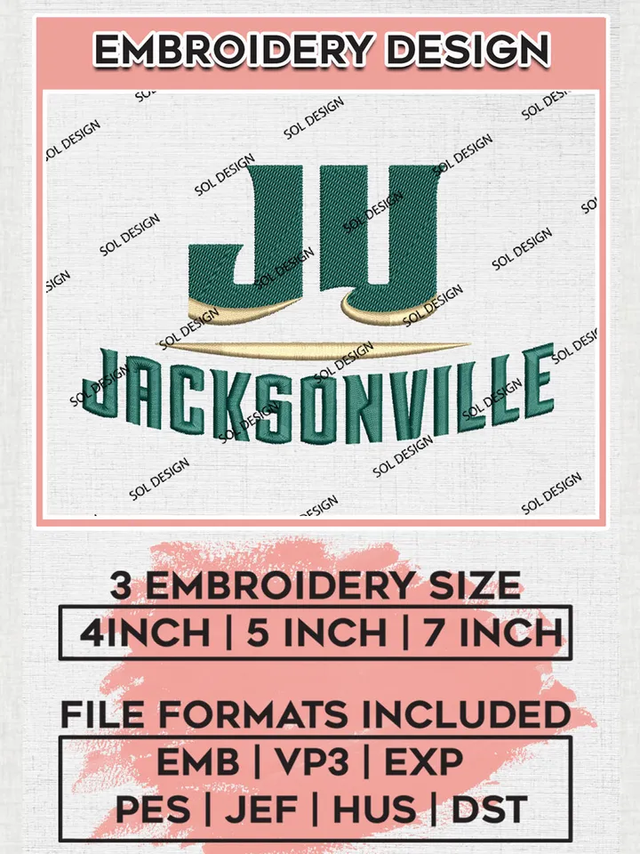 Jacksonville Dolphins Logo Machine Embroidery Design, NCAA Jacksonville Dolphins Embroidery Design Design files, NCAA Embroidery Designs, NCAA Machine Embroidery Designs, Digital Download