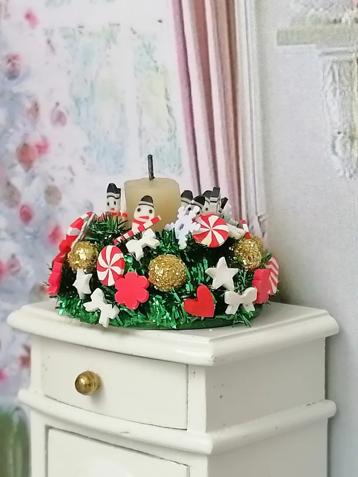 Bright Christmas candlestick to create a festive mood in a dollhouse. 1:12. Handmade.