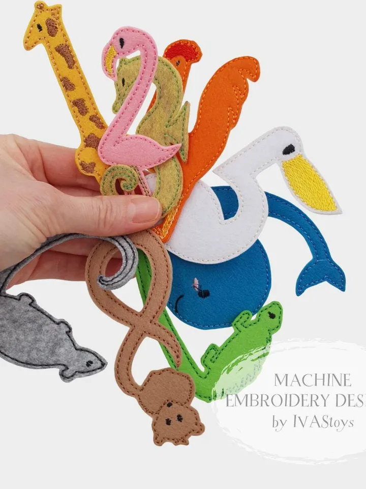 Animal Numbers ITH Embroidery Design Set (0-9), Felt Numbers Pattern for Counting Toy, Preschool Math Activity 4x4 Hoop