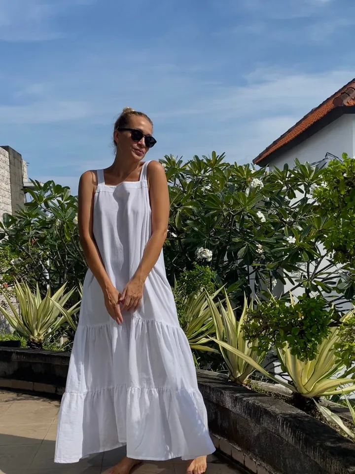Linen loose white summer feminine LUNA dress / comfort women vacation summer long oversize dress | maxi flowy designer dress