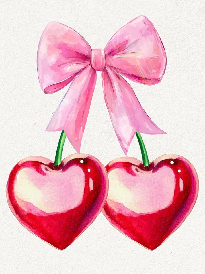 Cherry bow png, Cherry png, Aesthetic Png, Valentine png, Pink Bow png, Valentine Coquette Bow png, Vday png, Soft Girl era png, Love png